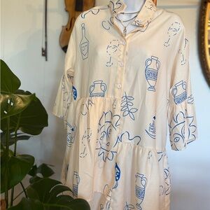 🌞NWT Commense Apricot and Blue Abstract Dress, #62